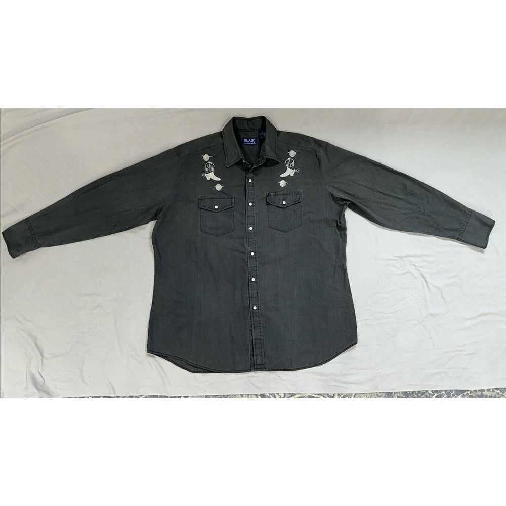 Blair Black Pearl Snap Western Style Shirt Men's Size‎ XL White Embroidery  (26)